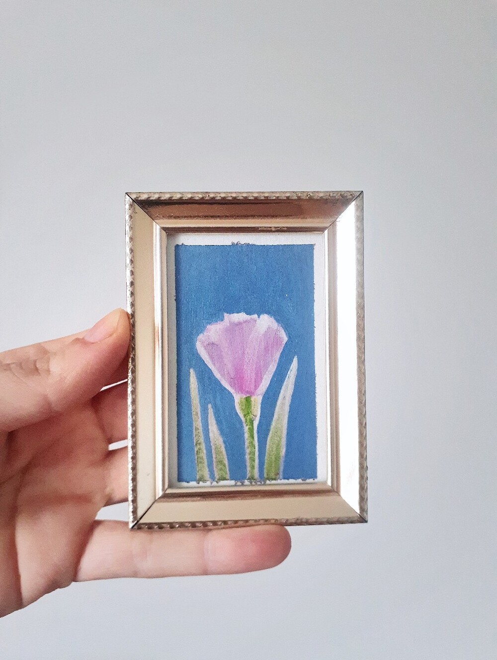 Tiny Oil Painting In Gold Frame (Pink Rose)